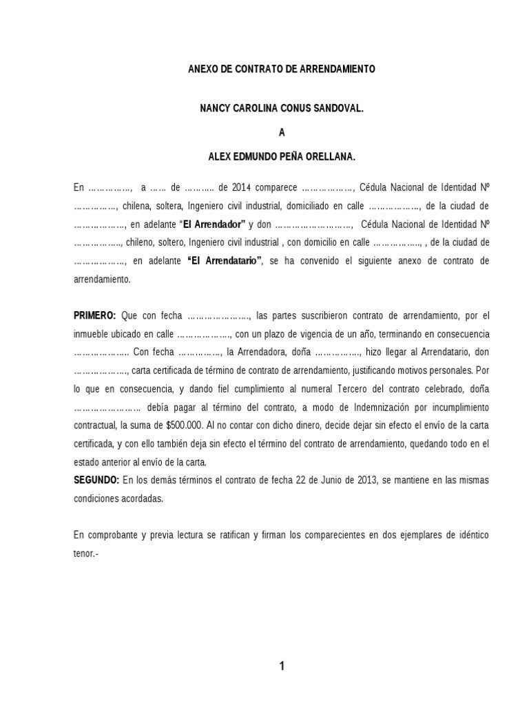 Contrato de arriendo con anexo incluido